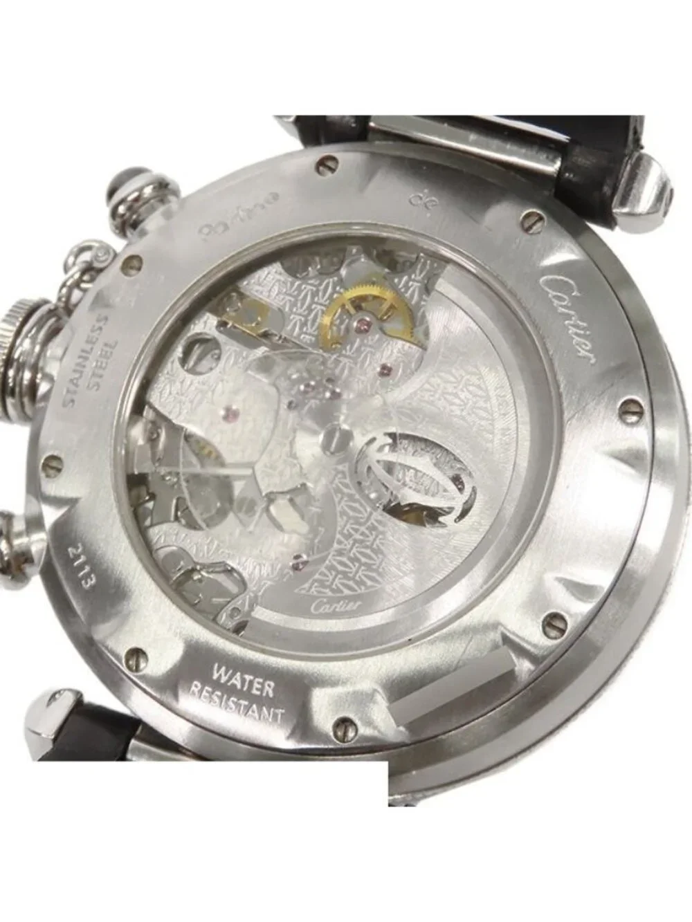 Cartier Pasha 38 Gray SS Leather Chronograph Watch Automatic